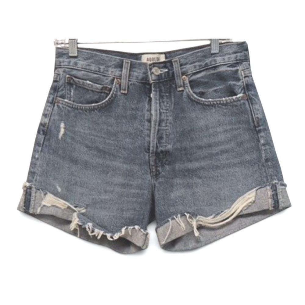 AGOLDE Parker Long Shorts 26 Distressed Cuffed Denim Shorts 100% Cotton